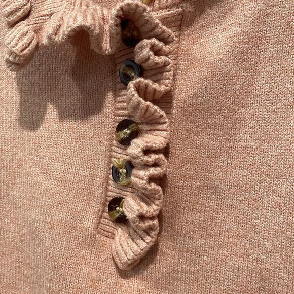BTFBM Women’s Pink Quarter Button Sweater Ruffled Collar & Sleeves Size Small - Picture 4 of 6